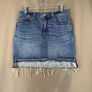 Madewell Denim Frayed Cut Off Jean Skirt Raw Hem Blue Western Grunge 28